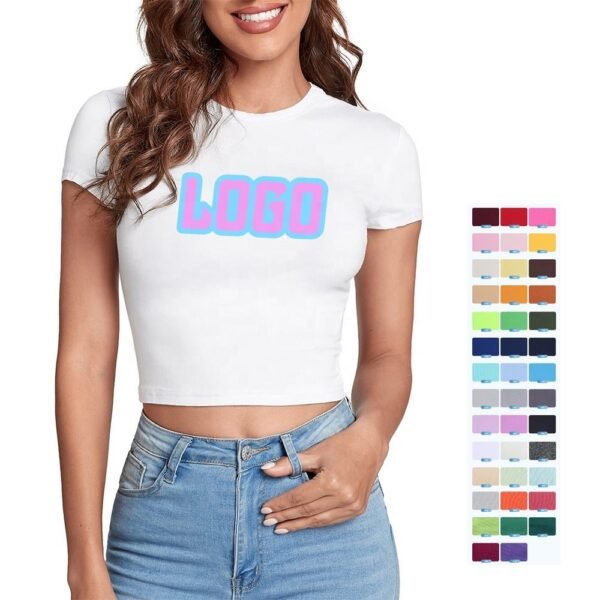 Hot Sale Slim Fit Summer Casual Round Neck Cropped Top Custom logo Fitted Girl Women Baby Tee T-shirts