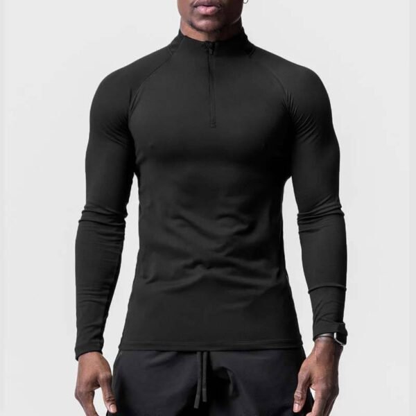 Running Long Sleeve 1/4 Zip Sport T Shirt Bodybuilding T-Shirt for Gym Fitness Exercise Tight Zipper Collar TShirts Mens