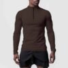Running Long Sleeve 1/4 Zip Sport T Shirt Bodybuilding T-Shirt for Gym Fitness Exercise Tight Zipper Collar TShirts Mens