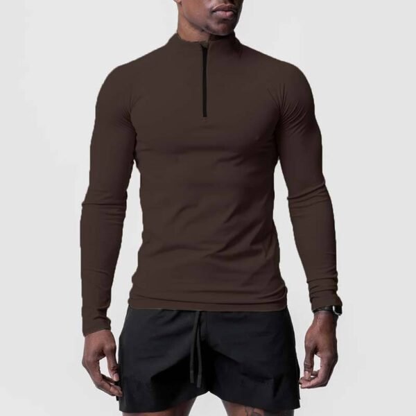 Running Long Sleeve 1/4 Zip Sport T Shirt Bodybuilding T-Shirt for Gym Fitness Exercise Tight Zipper Collar TShirts Mens