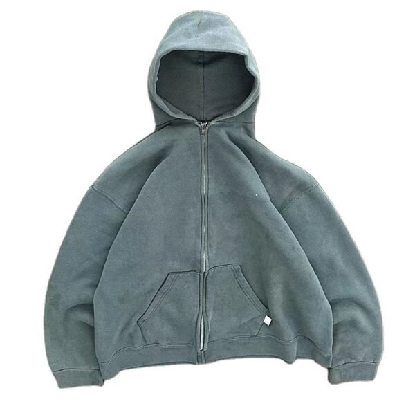 Manufacture Custom Logo Sun Faded Zip up Hoodie Vintage 100% Cotton Blank Sweatshirt No String Men's Acid Washed Hoodies Zipper