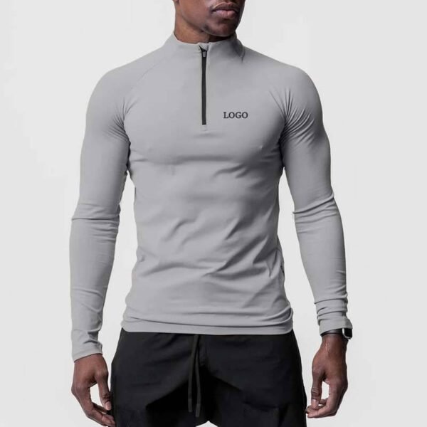 Running Long Sleeve 1/4 Zip Sport T Shirt Bodybuilding T-Shirt for Gym Fitness Exercise Tight Zipper Collar TShirts Mens